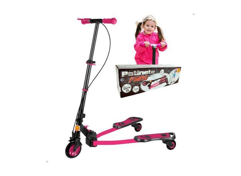 Patinete Meninas Infantil Ski Trinete Frog Rosa Até 60Kg  - Dm Toys