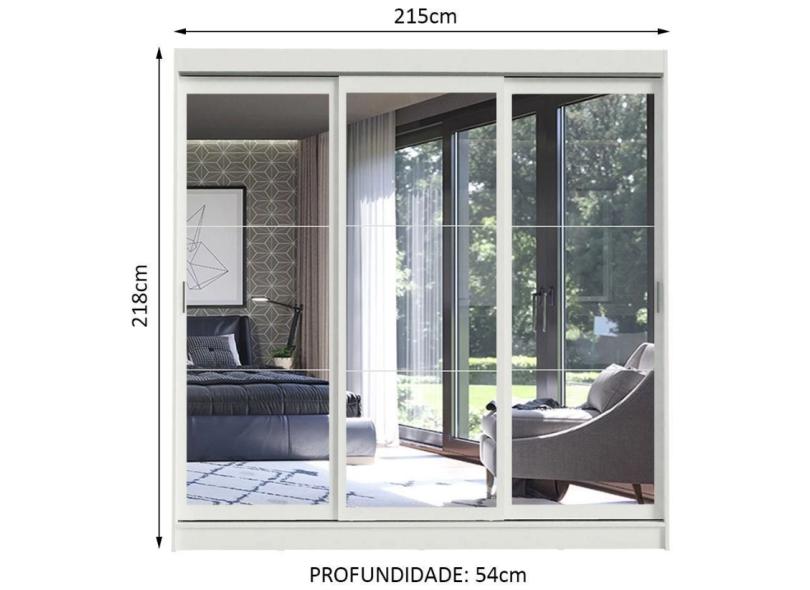 Guarda-Roupa Casal 3 Portas 3 Gavetas com Espelho Istambul 3E Madesa