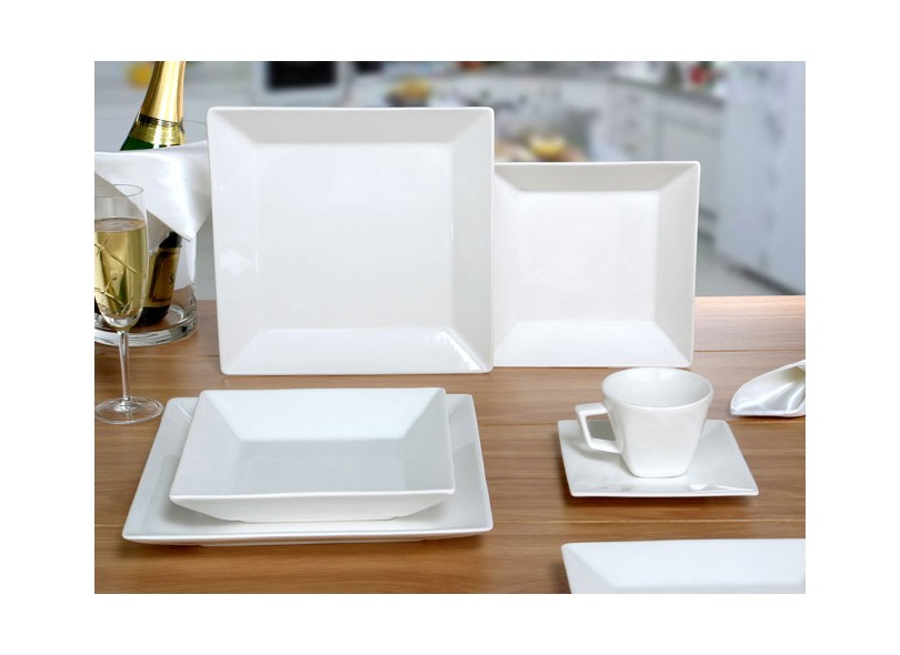 Aparelho de Jantar Quadrado de Cerâmica 30 Peças - Oxford Porcelanas White