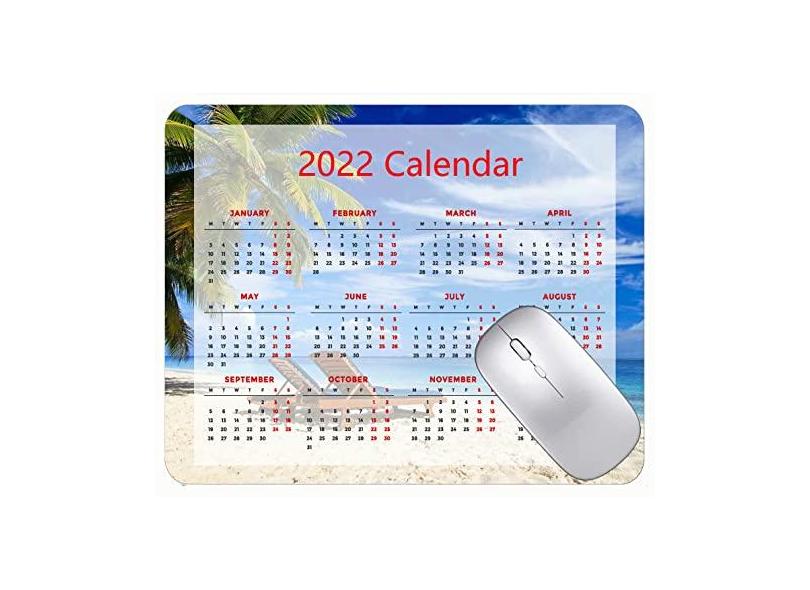 Mouse pad para jogos com calendário 2022, palmeiras, paraíso praia, tapete de mouse de borracha