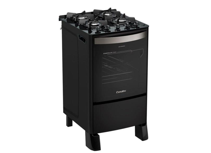 Fogão de Piso Esmaltec 4 Bocas Esmeralda, Mesa de Vidro, Acendimento Automático, Preto, Bivolt