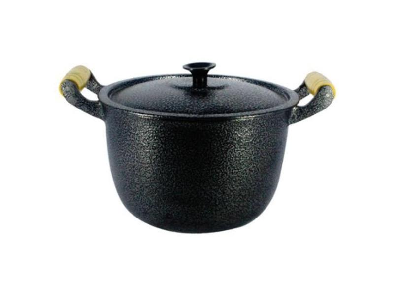 Caldeirão Alumínio Fundido Craqueado Alça De Madeira 22Cm