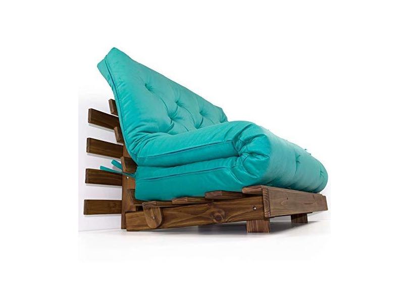 Sofá Cama Casal Futon Tokio Turquesa Madeira Maciça Cor Imbuia com o