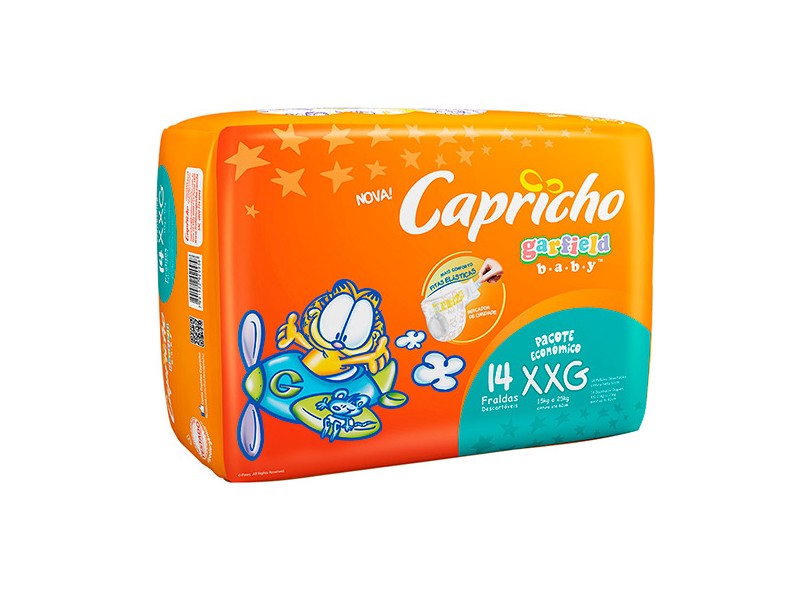 Fralda Capricho Garfield XXG Prático 14 Und 15 - 25kg