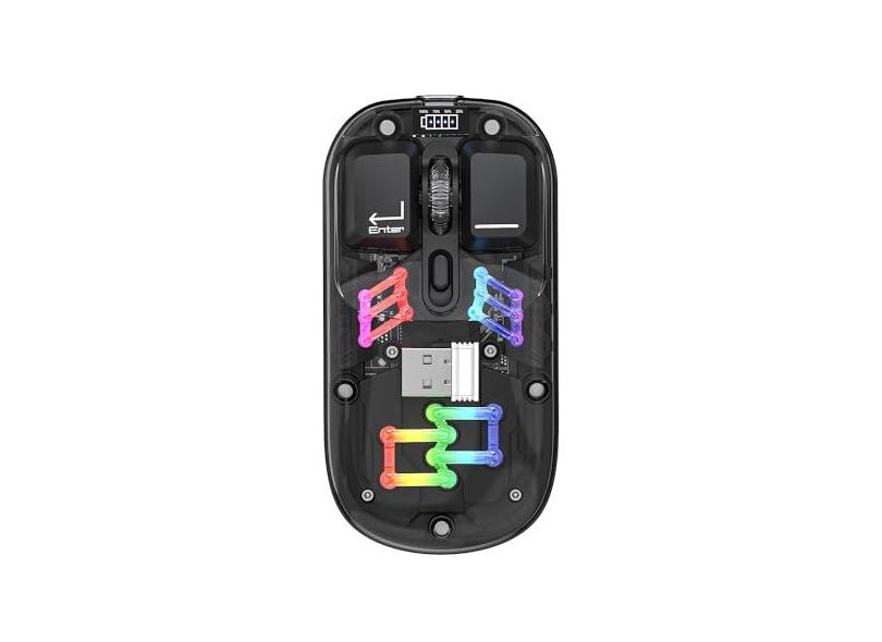 Mouse sem fio transparente de modo duplo Black Iron Ox H118 Mouse sem fio de modo duplo 2.4G + Bluetooth Tampa superior magnética com exibição de energia DPI Três graus ajustáveis