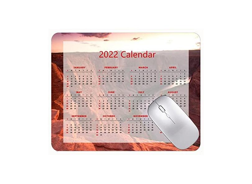 Mouse pad para jogos com calendário 2022, mouse pad para jogos Mountain River Canyon vermelho base de borracha antiderrapante