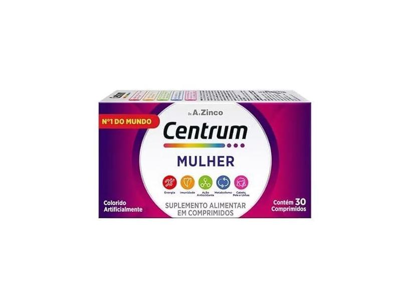 Centrum Mulher, Multivitamínico Adulto, Suplemento Vitamínico com Vitamina B12, Vitamina D, Ferro e Zinco, 30 Comprimidos