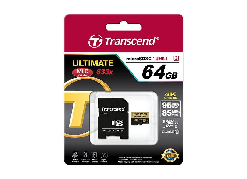 Cartão de Memória Micro SDXC com Adaptador Transcend Ultimate 64 GB TS64GUSDU3