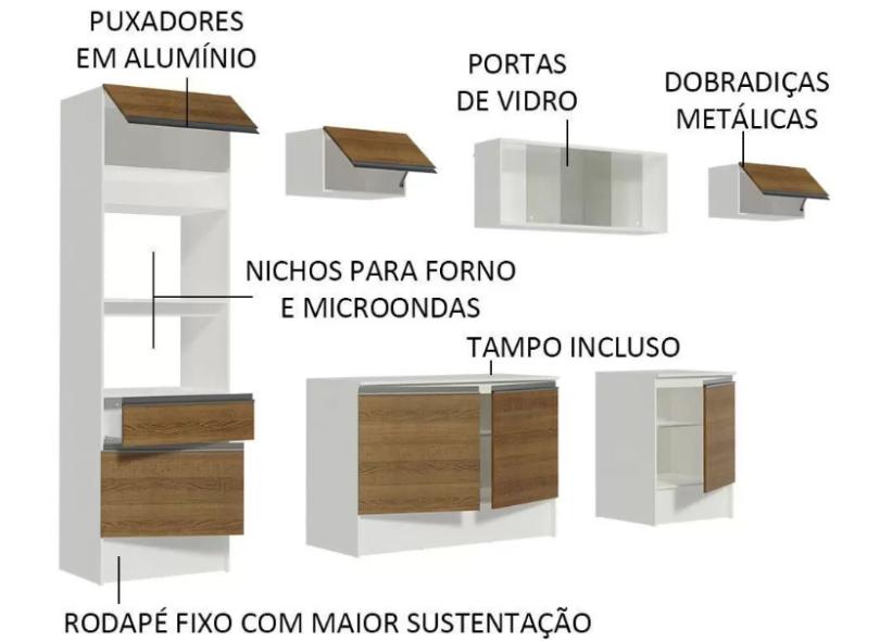 Cozinha Completa 1 Gaveta 9 Portas para Micro-ondas / Forno Topazio Madesa
