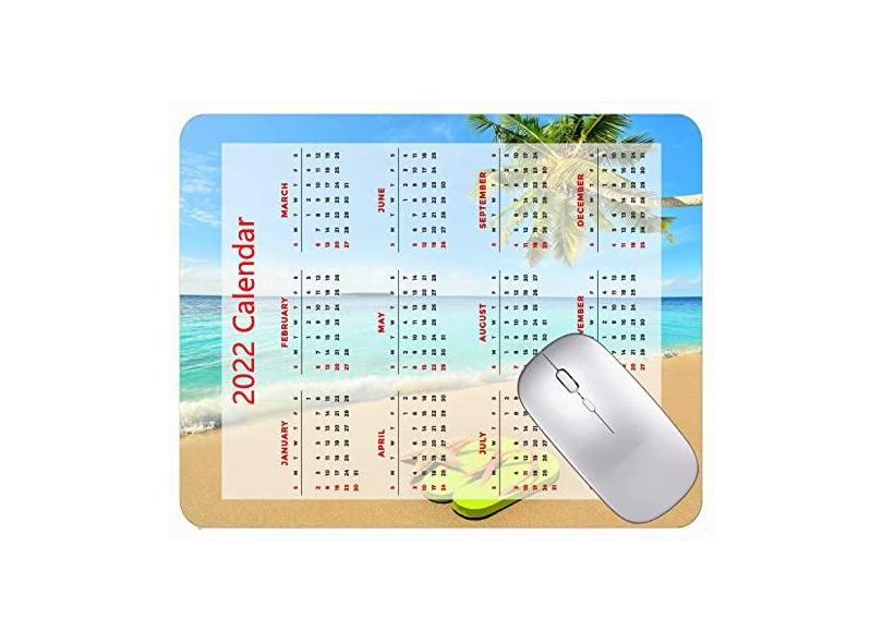 Mouse pad com calendário 2022 com feriados, palmeira, praia, mar, mouse pad