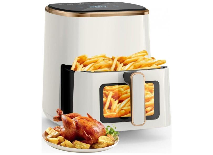 Fritadeira Elétrica Air Fryer 5 Litros com 7 Predefinições e Tela Digital, 110V 1350W, VEWIOR, Branca