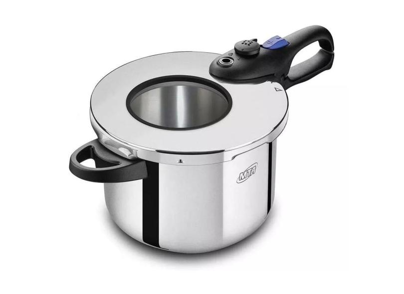 Panela De Pressão Em Aço Inox Premium Com Visor 6 Litros Mta Cor Aço Inox