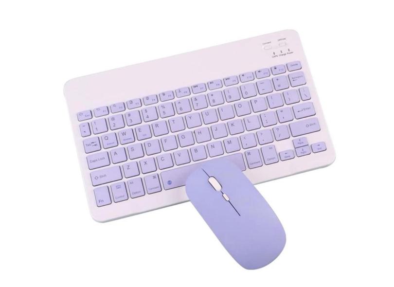 Kit Teclado e Mouse Bluetooth Lilás Sem Fio Tablet