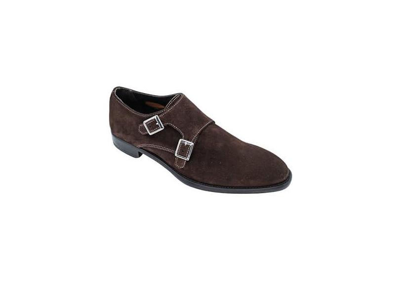 Belvedere Tênis masculino Francesco Suede Double Monk Strap, Marrom, 42