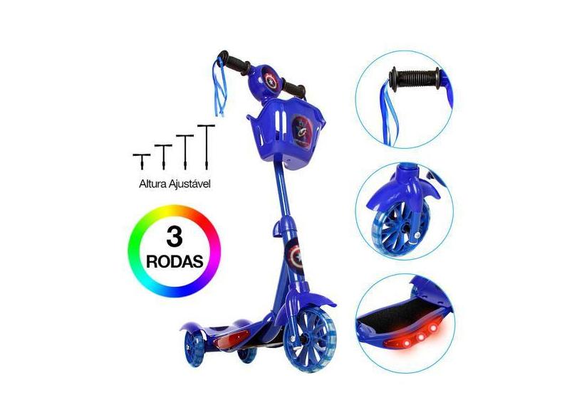 Patinete Infantil Capitão América 3 Rodas Com Led Azul - Zein