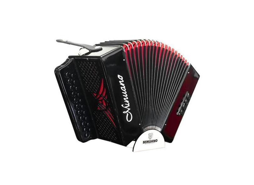 Acordeon 8 Baixos Minuano 21 Botões All Black Sanfona, Espelho Vermelh