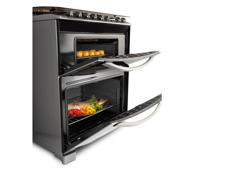Fogão de Piso Electrolux Celebrate Duplo Forno 5 Bocas Acendimento Automático Acabamento Inox com Forno Duplo Grill 76DTX