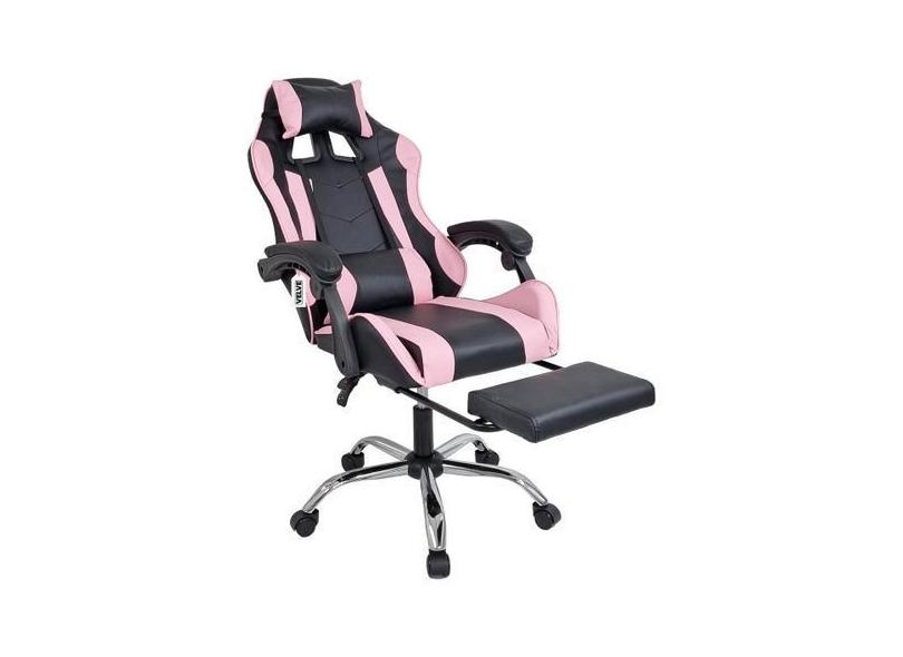 Cadeira Gamer Com Apoio De Pé Giratória Rodinhas Cg2.17 Rosa - Velve