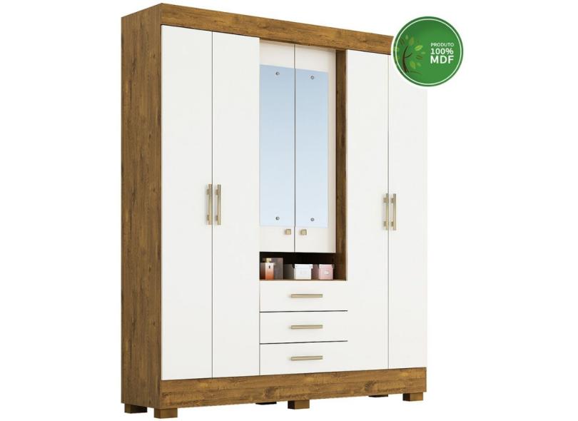Guarda-Roupa Casal 6 Portas 3 Gavetas com Espelho Débora ACP Móveis