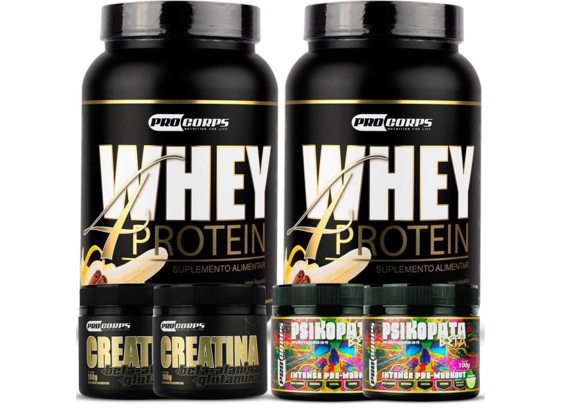 2 Whey 4 Protein 900g + 2 Creatina + 2 Pré Treino Psikopata-Unissex