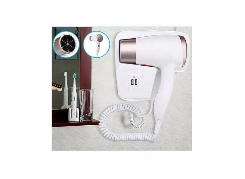 Secador De Cabelo Parede Com Usb Suporte Hotel Motel Pousada 110V - Se