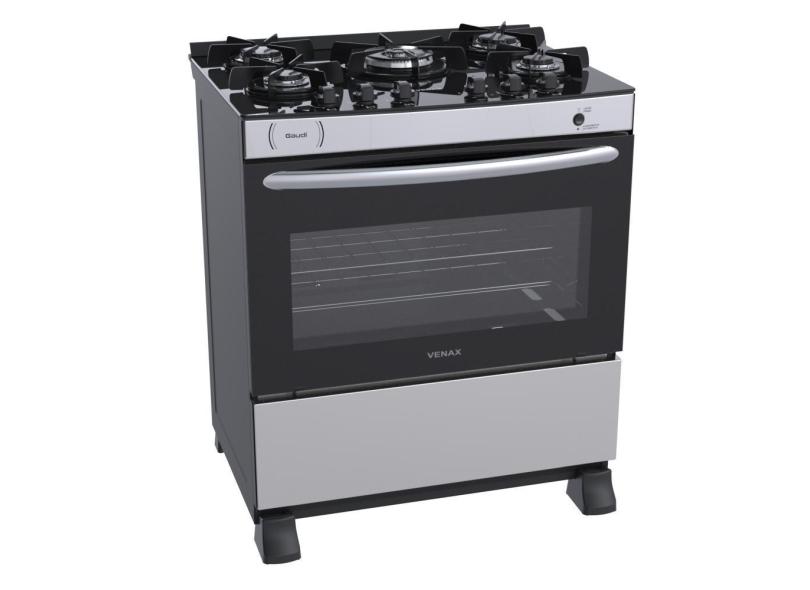 Fogao a Gas 5 Bocas Venax Gaudi Vitreo Inox