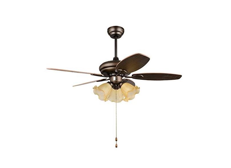 Ventilador de teto de perfil baixo com luzes, 3 níveis, velocidades do vento, ventilador silencioso, lustre, ventilador tradicional, luzes de teto com 5 lâminas de madeira para quarto