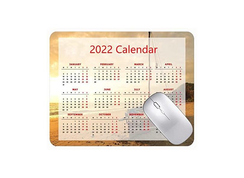 Mouse pad 2022 calendário com feriados, tapete de mouse pad para praia quebrada barco mar