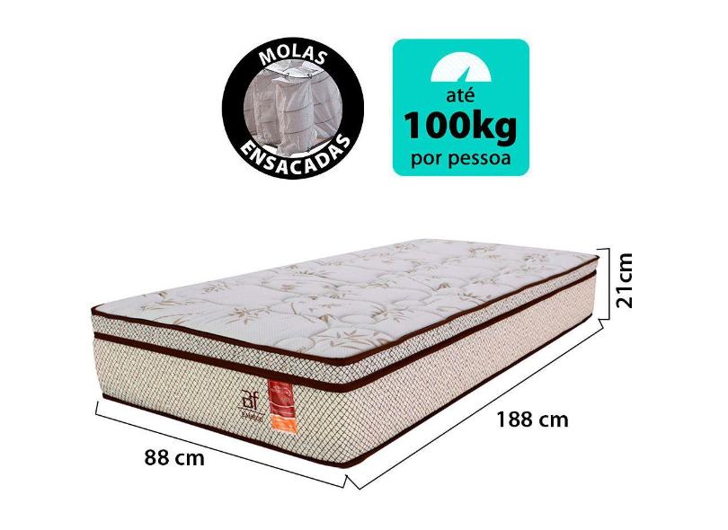 Colchão Solteiro Molas Ensacadas/Pocket BF Colchões BF Bamboo 88 x 26 x 188 cm