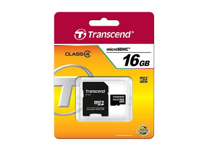 Cartão de Memória Micro SDHC com Adaptador Transcend 16 GB TS16GUSDHC4