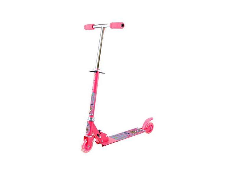 Patinete 2 Rodas C/ Led Menina Urso Até 45Kg Rosa Dobrável - Art Brink