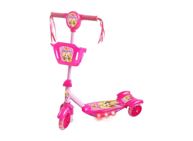 Patinete Infantil Musical Rosa 3 Rodas Com Luzes E Cestinha - Dm Toys