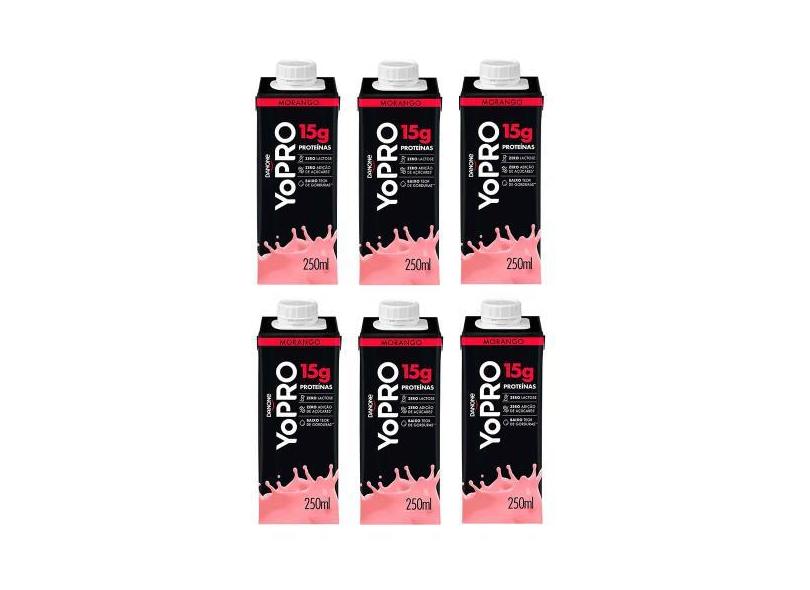Kit 6 Yopro Bebida Láctea com Morango 15g de proteínas 250ml cada