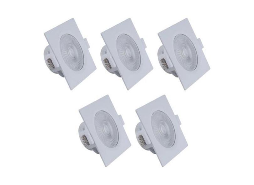 Kit 5 Spot Quadrado Embutir Direcionável Led 7w Frio com o Melhor Preço