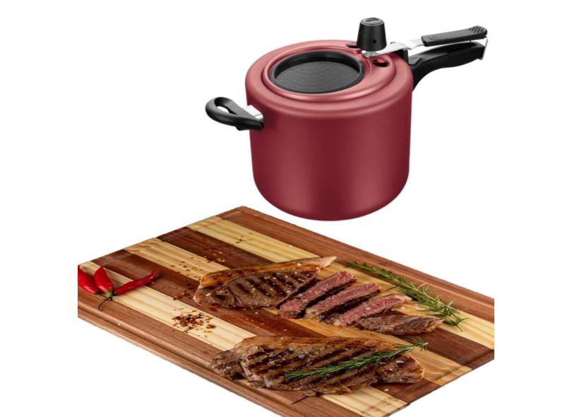 Panela de Pressão Cereja Visor 4,5L Aluminio + Tábua Corte