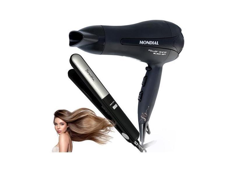 Kit Secador De Cabelo Silencioso E Prancha Cerâmica Titanium SC-13
