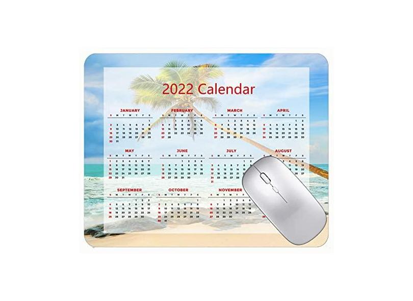 Mouse pad 2022 calendário com feriados, palmeiras, costa, mar, tapete de borracha