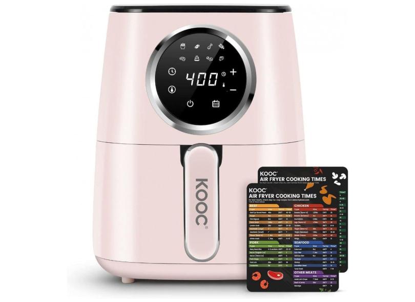 Air Fryer 4 Litros 8 em 1 com Painel de Controle Digital, Aço Inoxidável, 1500W 110V, KOOC, Rosa