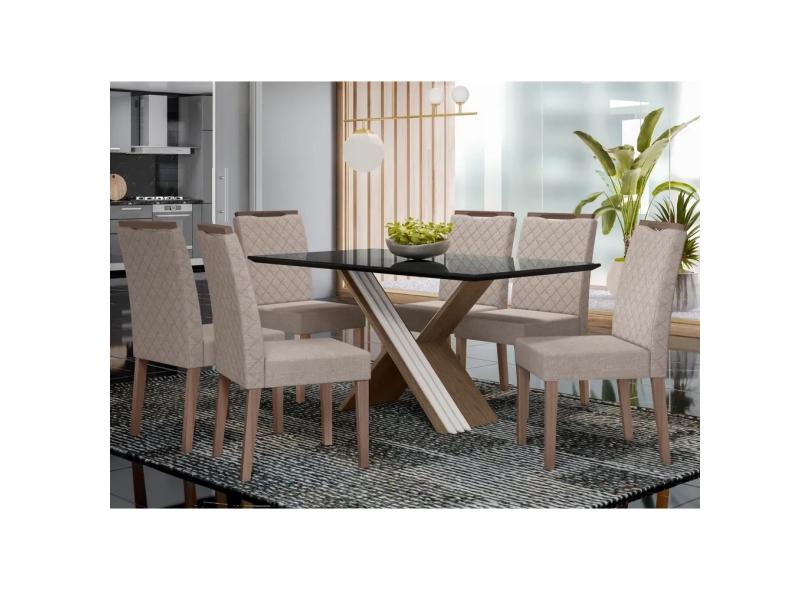 Conjunto Mesa de Jantar com 06 Cadeiras com Encosto em Tela Veronica e Mesa  San Marino Retangular 1.60 x 0.90 Seiva