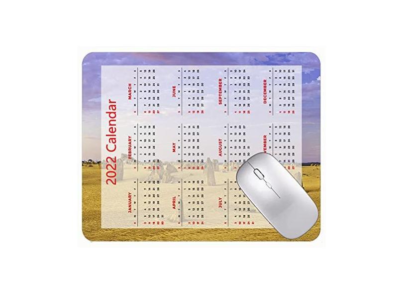 Mouse pad com calendário 2022 com bordas costuradas, preto, pináculos para jogos, calcário da Austrália Ocidental