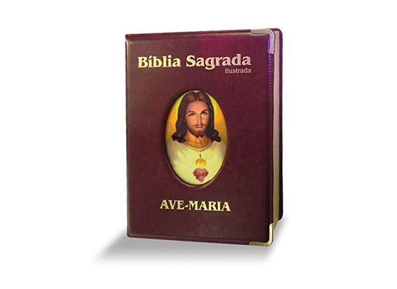 Bíblia Sagrada Ilustrada Ave-maria Grande - Marrom Luxo - Ave Maria - 7898140423291