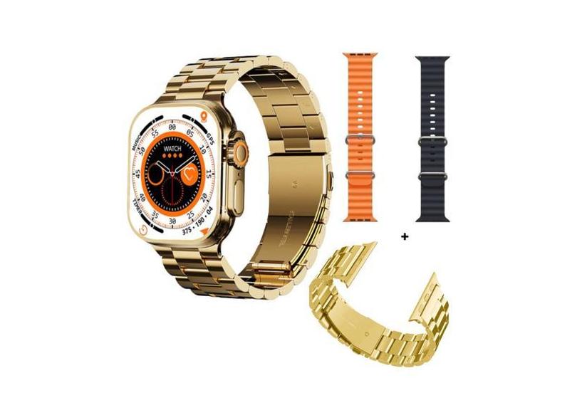 Relógio Smartwatch Inteligente Dourado 3 pulseiras WS09 para Homens e 