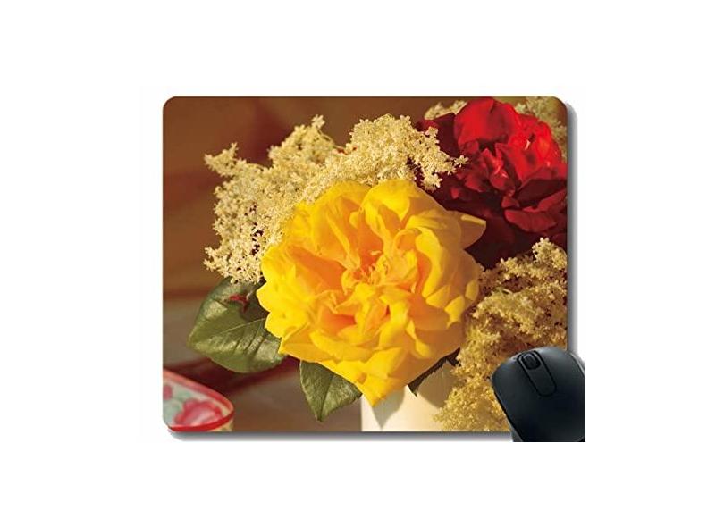 Mouse pad para jogos personalizado, rosas flores e flores em formato de círculo, base de borracha antiderrapante