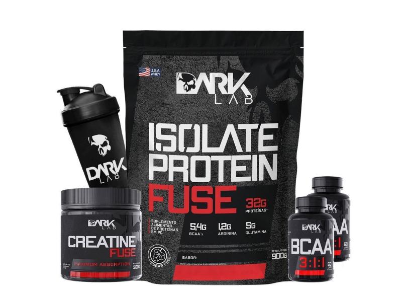 Isolate Fuse 900g + Crea Fuse 150g + 2x Bcaa 60 Caps +  Coq 700ml Caveira Dark Lab-Unissex