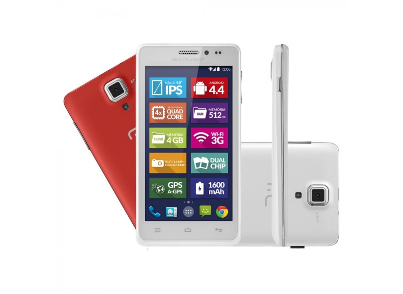Smartphone Multilaser MS5 Colors P310 2 Chips 4GB Android 4.4 (Kit Kat) Wi-Fi 3G