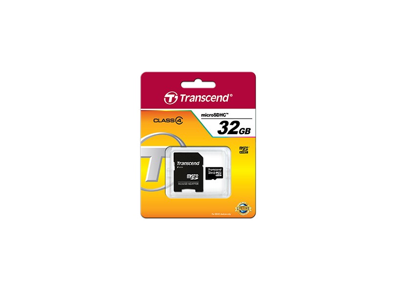 Cartão de Memória Micro SDHC com Adaptador Transcend 32 GB TS32GUSDHC4
