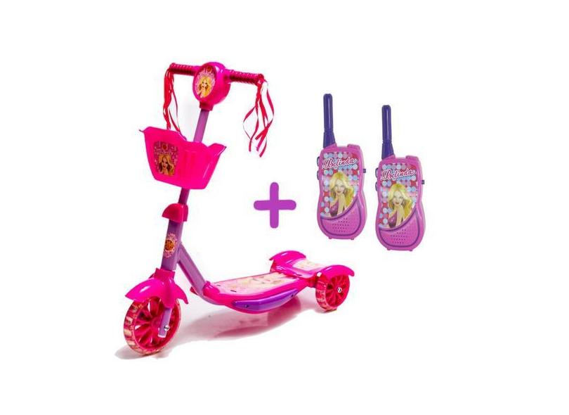 Patinete Infantil Rosa 3 Rodas E Cestinha + Radio Belinda - DM Toys