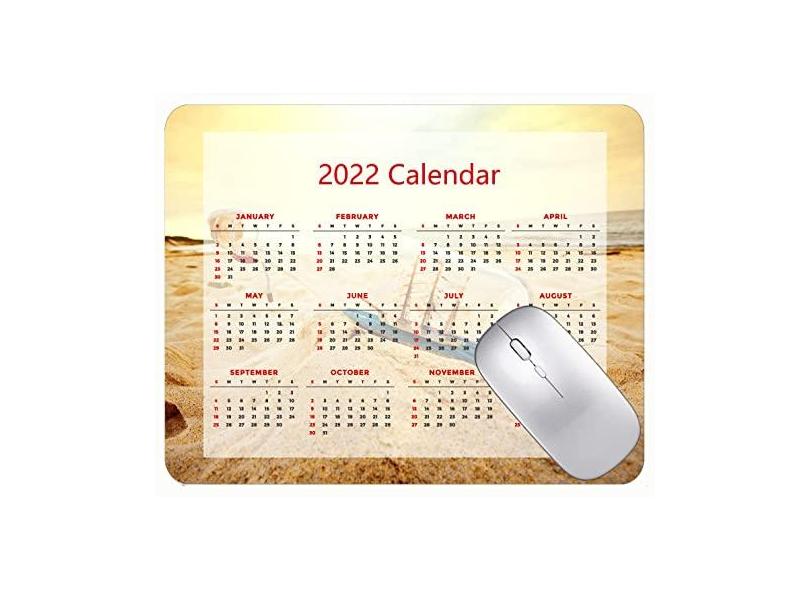 Mouse pad 2022 Calendário com feriados, garrafa de areia para praia, navio, tapete para jogos, mouse pad com bordas costuradas