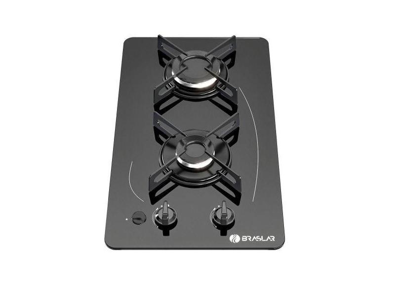 Cooktop 2 Bocas a Gás Braslar Pop com Mesa de Vidro Preto 127V/220V