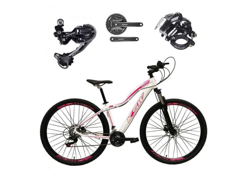 Bicicleta Aro 29 Ksw Mwza Feminina Câmbio Deore E Altus 27v F/hidráulicos Garfo Trava - Branco/rosa Tam.17